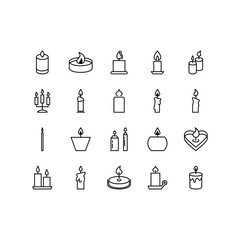 Candle icon set. Flat icons Christmas candles isolated on white background. Editable stroke