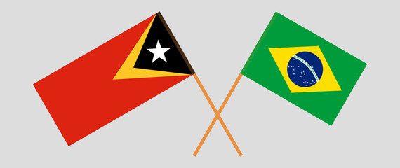 Crossed flags of East Timor and Brazil