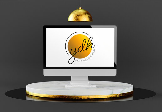 Computer Mockup on Luxury Marble Platform