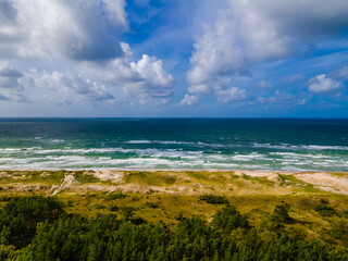 Aerial view of dead grey dunes in Curonian spit, Lithuania