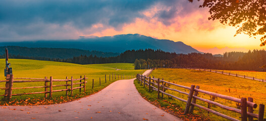 Rural road in countyside of Bavaria, Germany