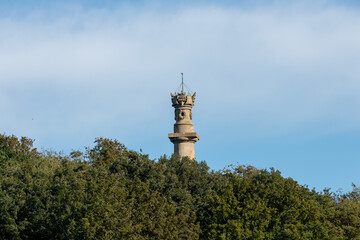 Landscape photo of the Admiral Hood monument on the Polden Way footpath in Compton Dundon in Somerset