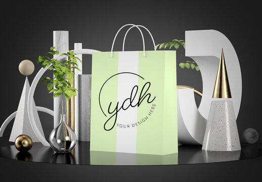 Shopping Paper Bag Mock Up on Abstract Dark Background