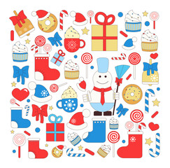Flat Line Holiday Christmas Icons Set. Winter Season Icons Collection.