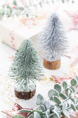 Christmas tree composition on bokeh background.