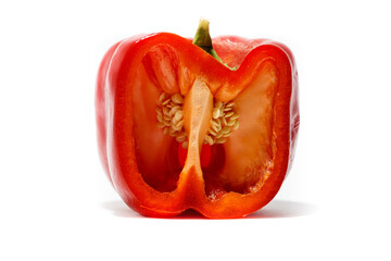 Red sweet bell pepper isolated on white background.Sliced pepper