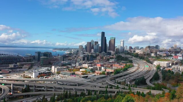 Aerial / Drone Footage of Seattle, highway