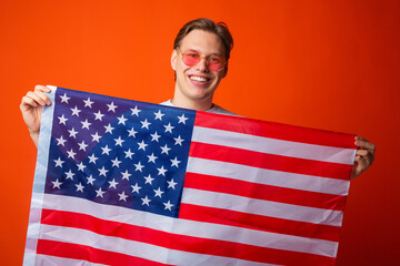 handsome young man with american flag