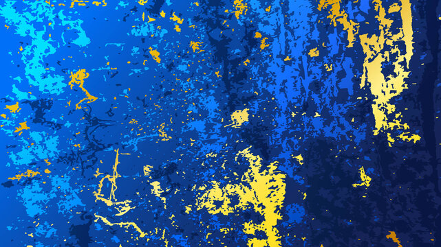 Vector illustration. Marbled background grunge texture. Blue and gold gradient colors. Indigo ocean. Luxury style. Decorative wallpaper. Dirty surface. Abstract backdrop. Paint splash concept © VVadi4ka