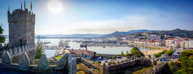 Panoramic view of the bay of the city of Baiona