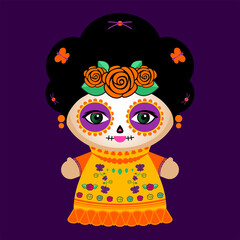 Day Of The Dead Classic Mexican Catrina Doll vector illustration.