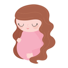 pregnancy and maternity, cute pregnant woman touching belly, isolated icon