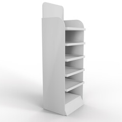 Shelves Floor Display Rack For Supermarket.3D. Mock Up. Ready For Design. Product Advertising.