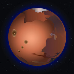 The planet Mars against the starry sky. Vector illustration