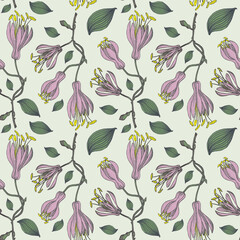 Seamless botanical light pattern with pink lilies