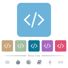 Script code flat icons on color rounded square backgrounds