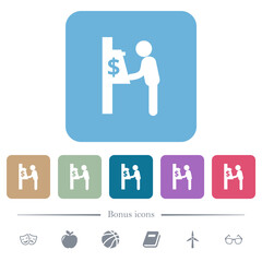 Dollar cash machine flat icons on color rounded square backgrounds
