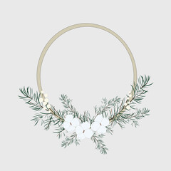 Christmas wreath frame on gray background