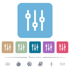 Vertical adjustment flat icons on color rounded square backgrounds