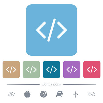 Script code flat icons on color rounded square backgrounds