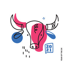 Bull head for a banner in a social network. In an abstract style with modern pop art elements. 2021 year of the bull. - 385380559