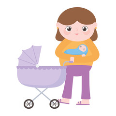 pregnancy and maternity, mom carrying baby and pram