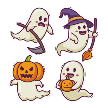 Spooky ghost cartoon illustration collection