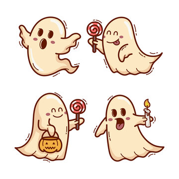 Spooky ghost cartoon illustration collection Stock Vector | Adobe Stock