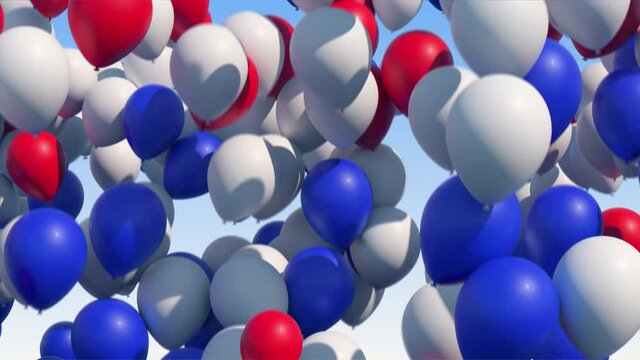 Red white and blue rising balloons, animated background