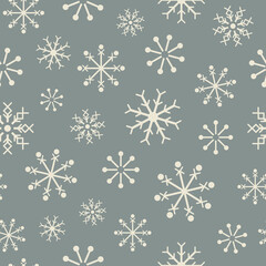 Vector grey white snowflakes seamless pattern Christmas