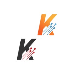 Letter K  simple  tech logo with circuit lines style icon