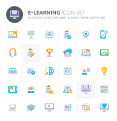 E-learning Vector Icon Set. Fillio Color Icon Series.