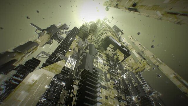 Rising skyscrapers of animated shapes, background