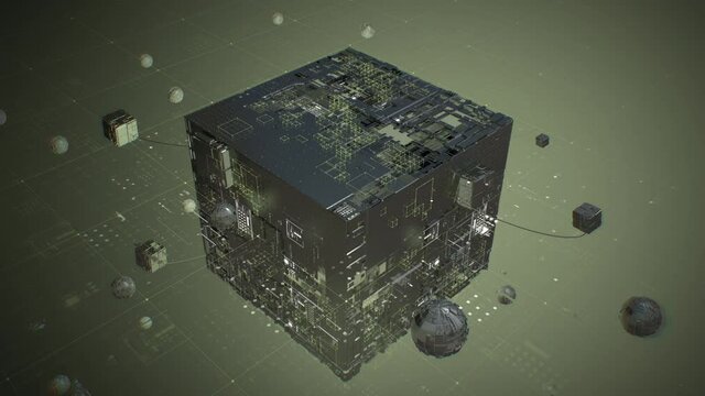 Green futuristic cube, animated background