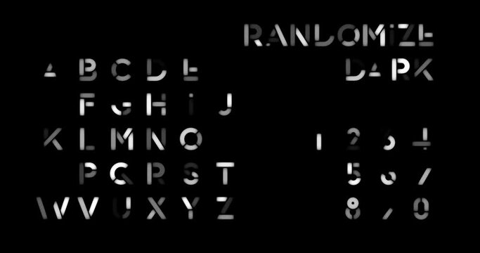 English alphabet and numbers illuminated over dark background, animation