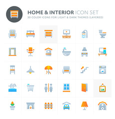 Home & Interior Vector Icon Set. Fillio Color Icon Series.