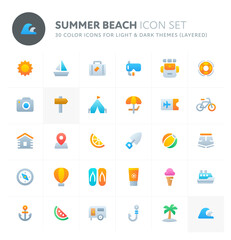 Summer Beach Vector Icon Set. Fillio Color Icon Series.
