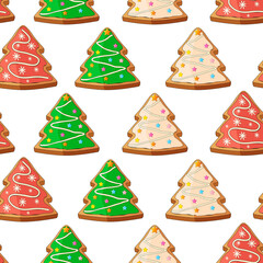 Seamless pattern of gingerbread Christmas trees.Flat vector illustration.