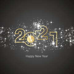 Fototapeta na wymiar Happy New Year 2021 loading light spark firework gold white black vector logo icon
