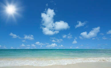 ビーチと波と雲と太陽