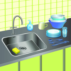 Clean dishes in the sink

