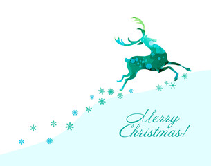 Christmas running deer with snowflakes. Merry Christmas. Vector illustration