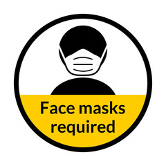 Face Masks Required Round Badge Sticker Instruction Sign. Vector Image.