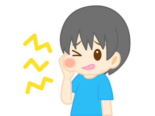 虫歯で頬が腫れた男の子_ベクター