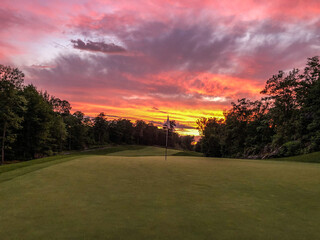 golf course at sunset
