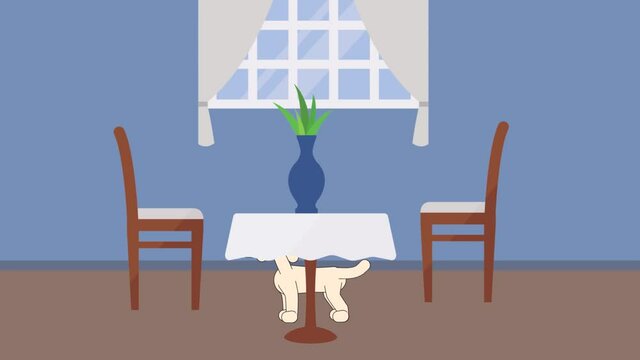 Dog Hiding Under A A Dining  Table  Loop Animation Footage