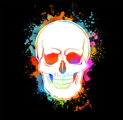 Multi-colored skull. Mixed media. T-shirt print. Vector illustration