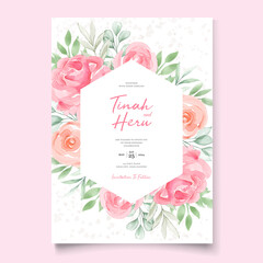 watercolor floral and leaves wedding invitation card

