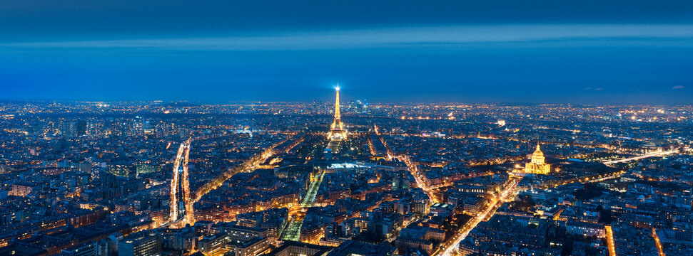 Aerial View Of Paris At Night