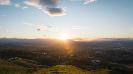 Landscape of Hastings city seen from Te Mata Park at sunrise. Hawke's Bay, New Zealand